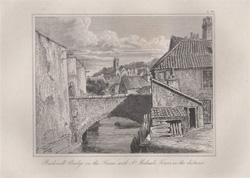 Bridewell Bridge on the Frome, with St. Michael's Tower in the distance